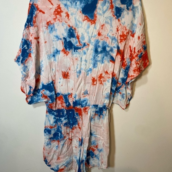 Green Dragon Tie Dye Artsy Short Romper V Neck Cover Up Size Small Beach Travel - Picture 5 of 9